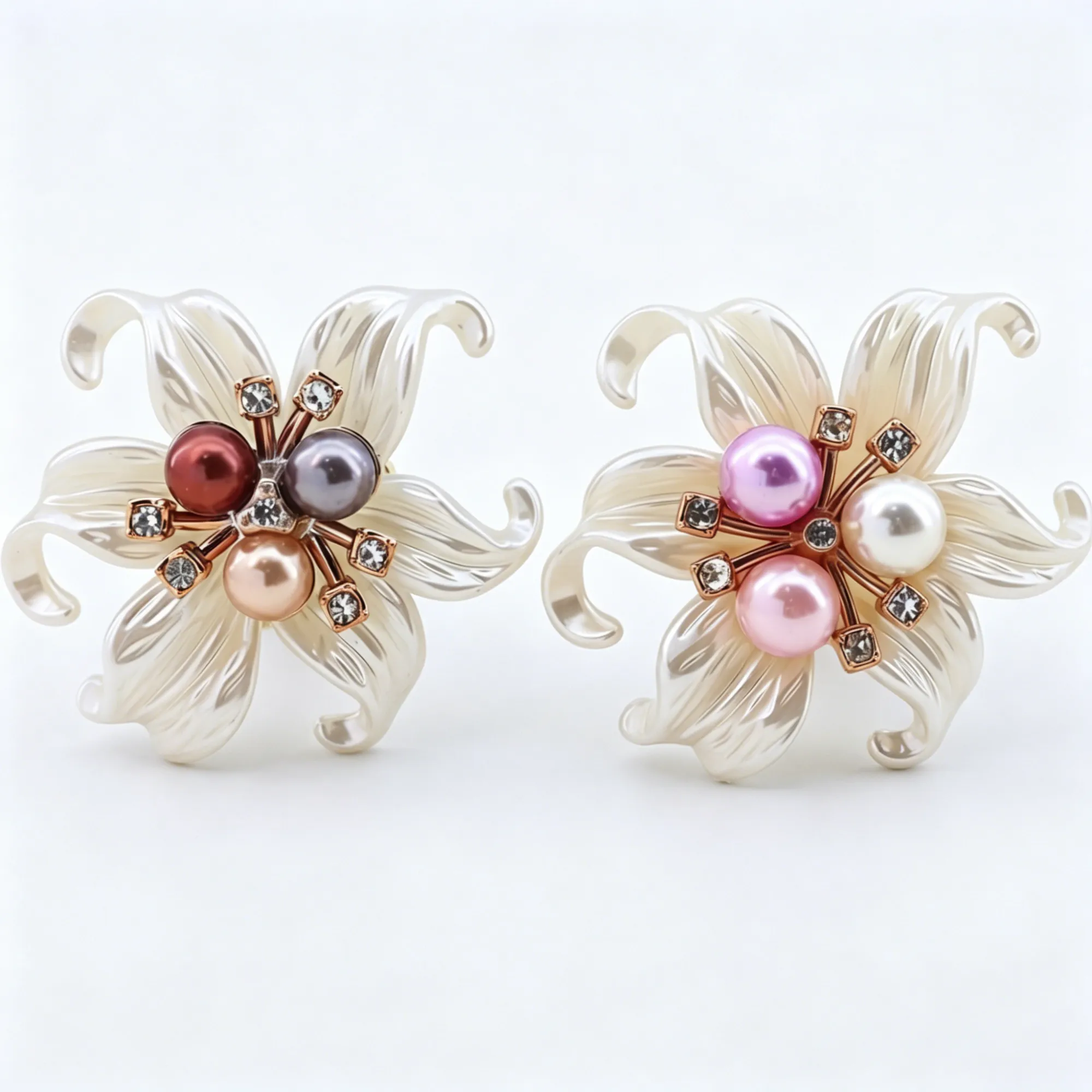 Elegant Pearl Flower Shirt Clips & Brooches – Decorative Button Covers with Rhinestones for Women's Blouses, Coats & Dresses