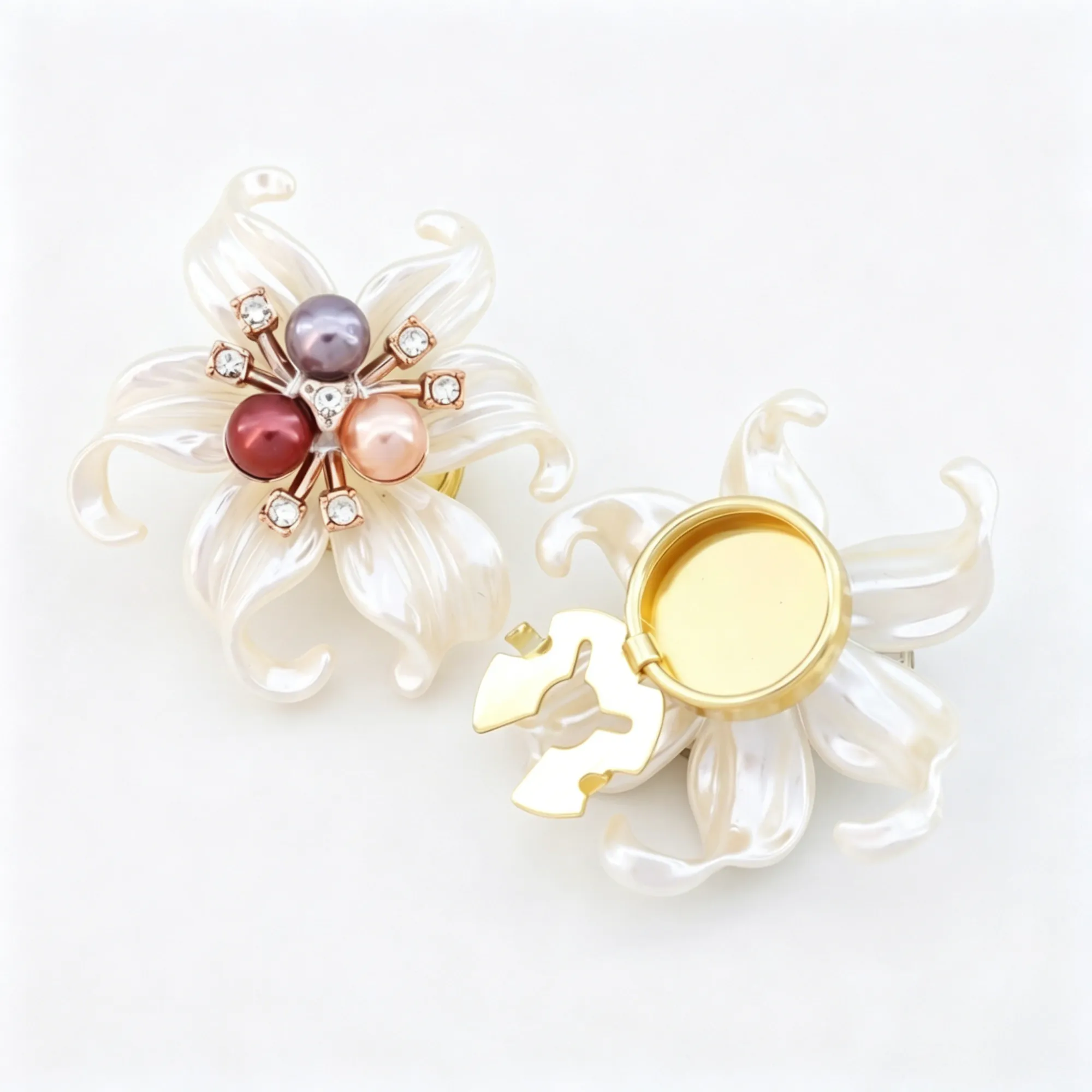 Elegant Pearl Flower Shirt Clips & Brooches – Decorative Button Covers with Rhinestones for Women's Blouses, Coats & Dresses