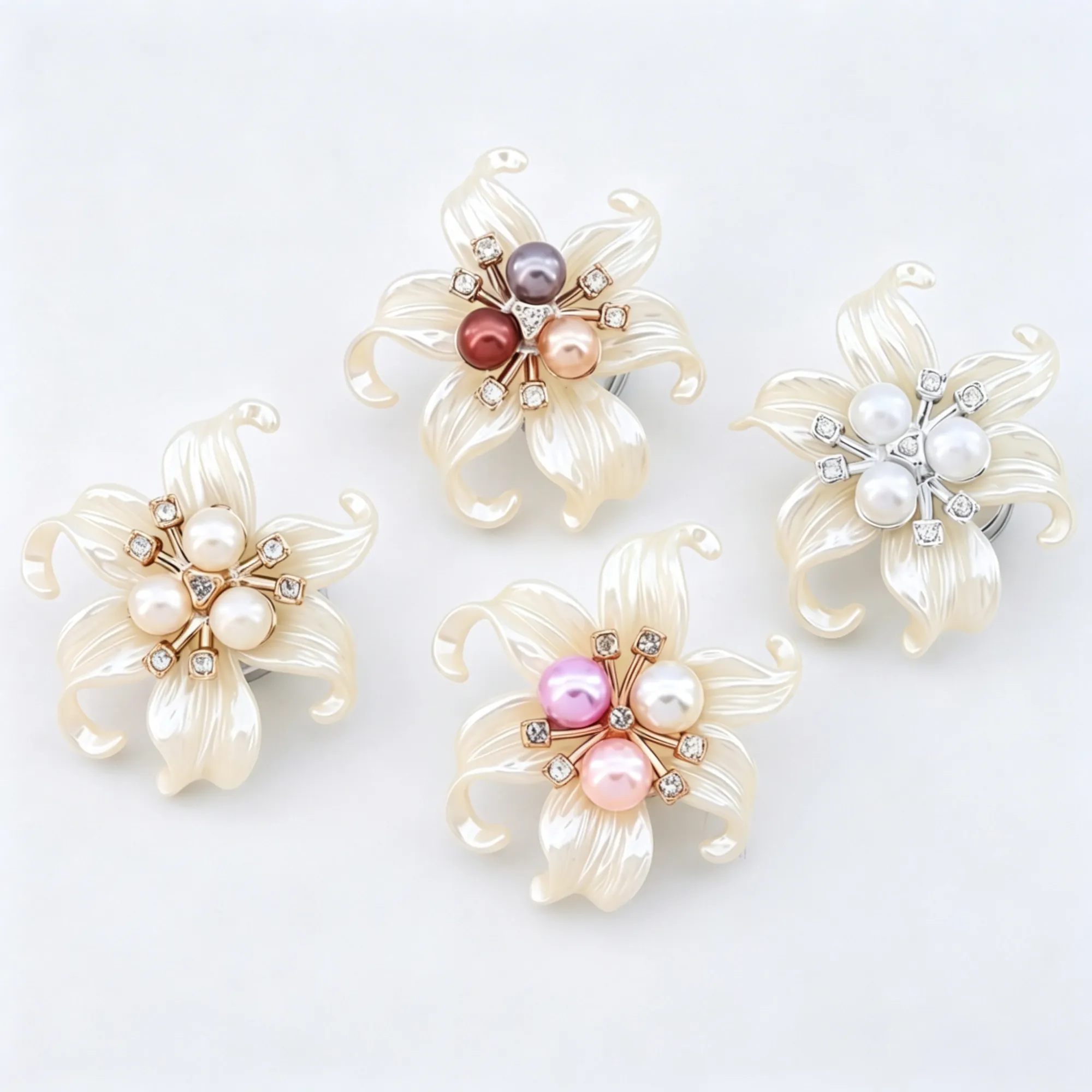 Elegant Pearl Flower Shirt Clips & Brooches – Decorative Button Covers with Rhinestones for Women's Blouses, Coats & Dresses
