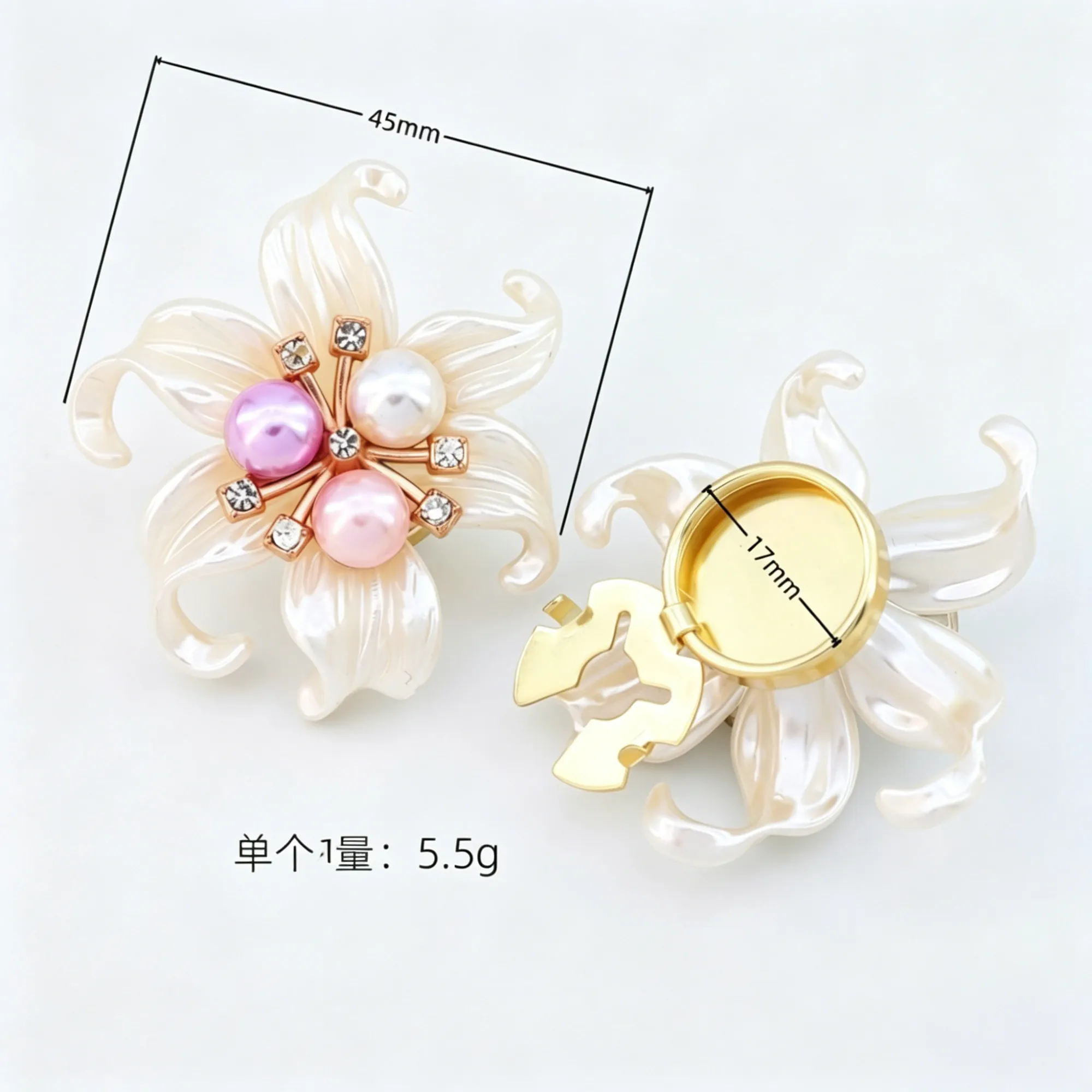 Elegant Pearl Flower Shirt Clips & Brooches – Decorative Button Covers with Rhinestones for Women's Blouses, Coats & Dresses