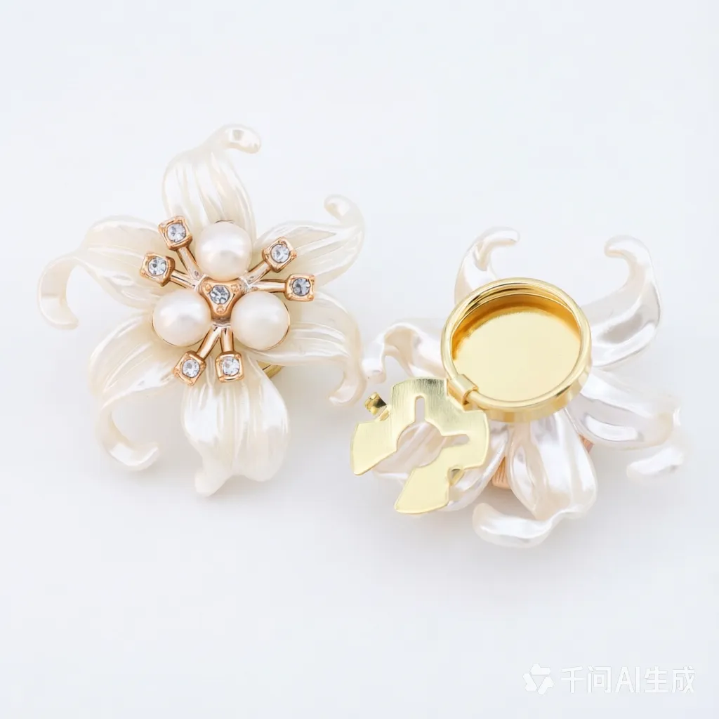 Elegant Pearl Flower Shirt Clips & Brooches – Decorative Button Covers with Rhinestones for Women's Blouses, Coats & Dresses