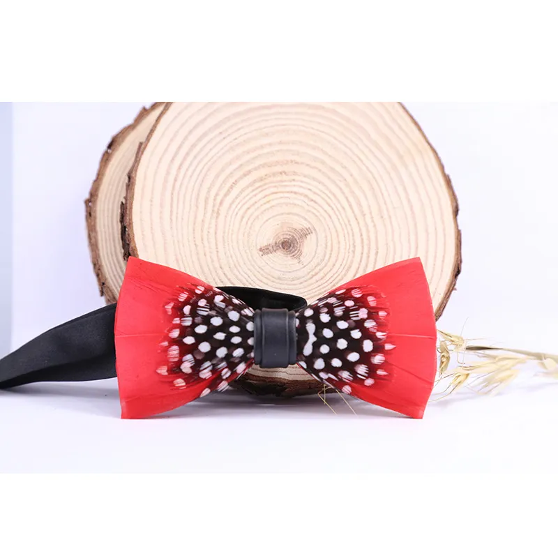 Natural Feather Bow Tie Matching Brooch Pin Set Men Formal Accessory