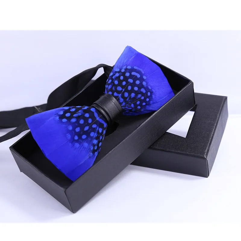 Natural Feather Bow Tie Matching Brooch Pin Set Men Formal Accessory