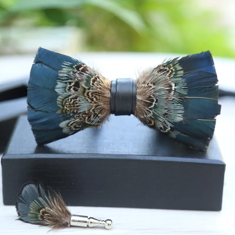 Electric Feather Bow Tie & Lapel Pin Set - Unique Fort Worth Gift for Men