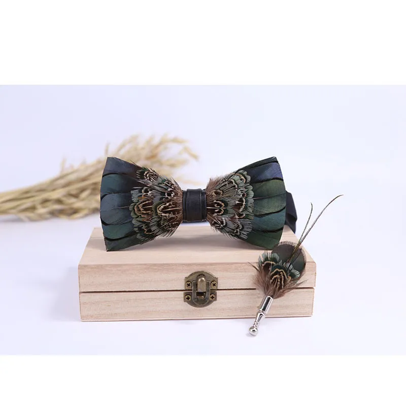 Electric Feather Bow Tie & Lapel Pin Set - Unique Fort Worth Gift for Men