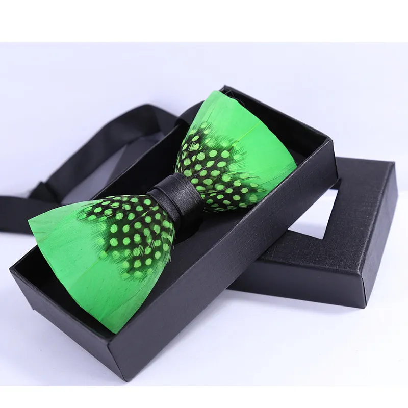 Natural Feather Bow Tie Matching Brooch Pin Set Men Formal Accessory