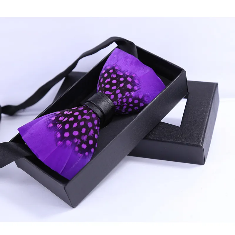 Natural Feather Bow Tie Matching Brooch Pin Set Men Formal Accessory