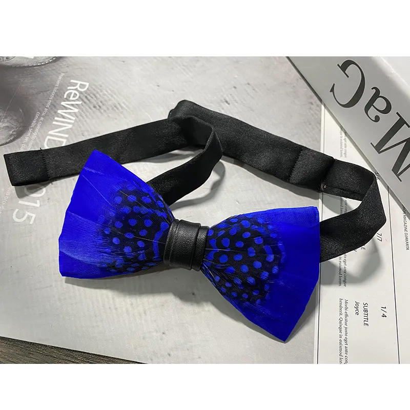 Natural Feather Bow Tie Matching Brooch Pin Set Men Formal Accessory