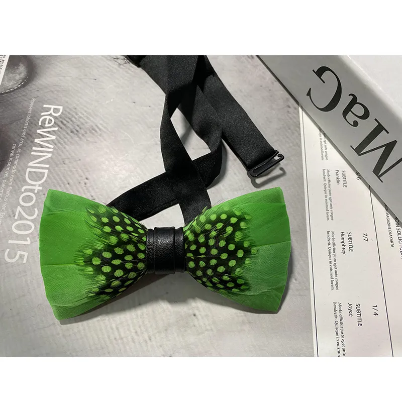 Natural Feather Bow Tie Matching Brooch Pin Set Men Formal Accessory