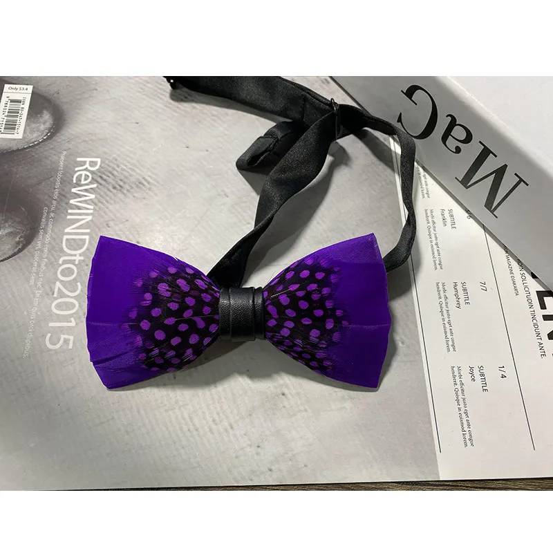 Natural Feather Bow Tie Matching Brooch Pin Set Men Formal Accessory