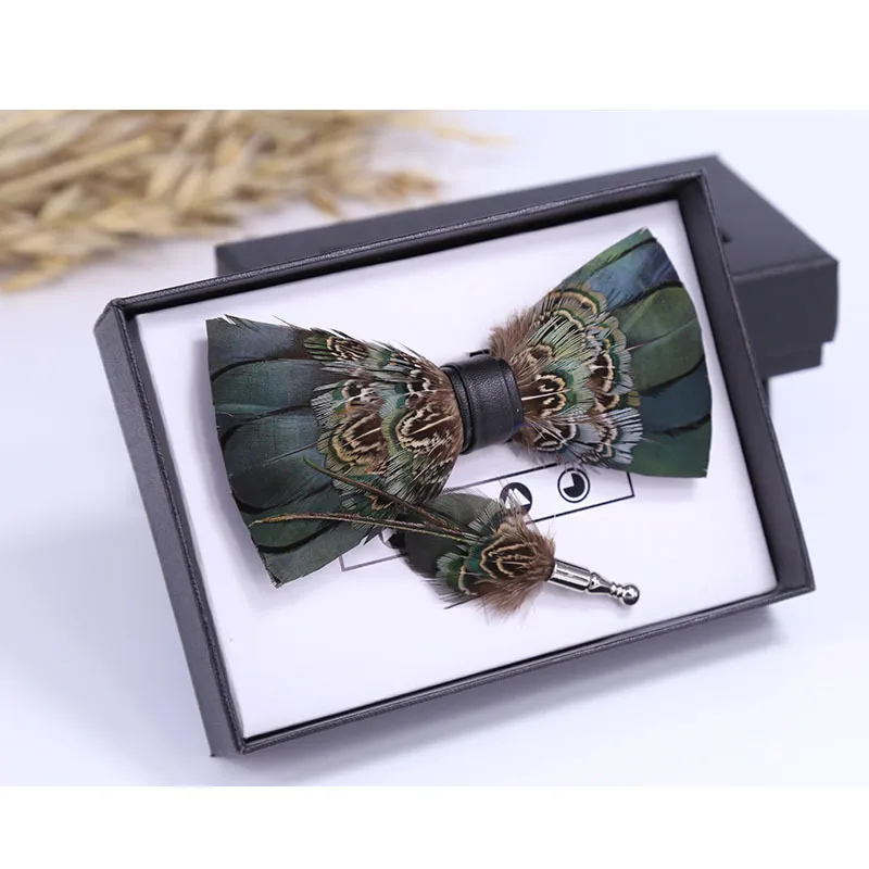 Electric Feather Bow Tie & Lapel Pin Set - Unique Fort Worth Gift for Men