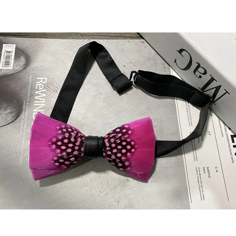 Natural Feather Bow Tie Matching Brooch Pin Set Men Formal Accessory