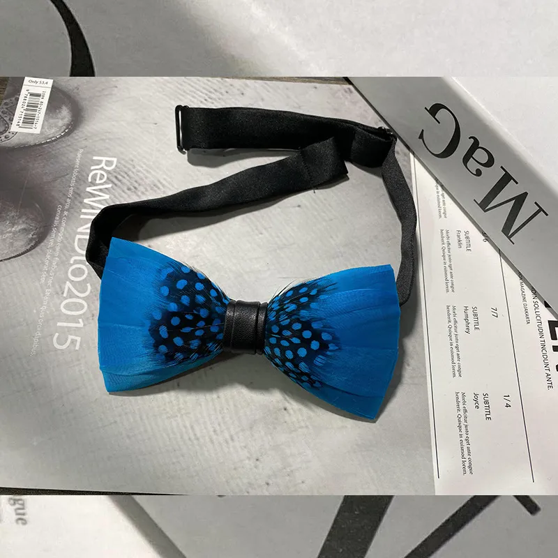 Natural Feather Bow Tie Matching Brooch Pin Set Men Formal Accessory