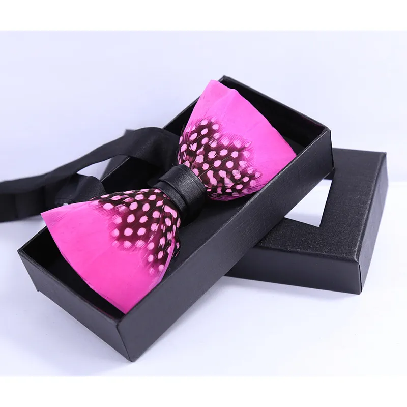 Natural Feather Bow Tie Matching Brooch Pin Set Men Formal Accessory