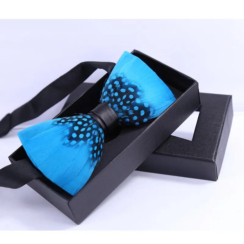 Natural Feather Bow Tie Matching Brooch Pin Set Men Formal Accessory