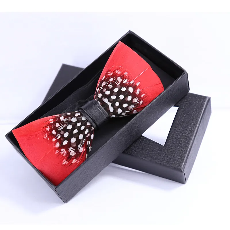 Natural Feather Bow Tie Matching Brooch Pin Set Men Formal Accessory