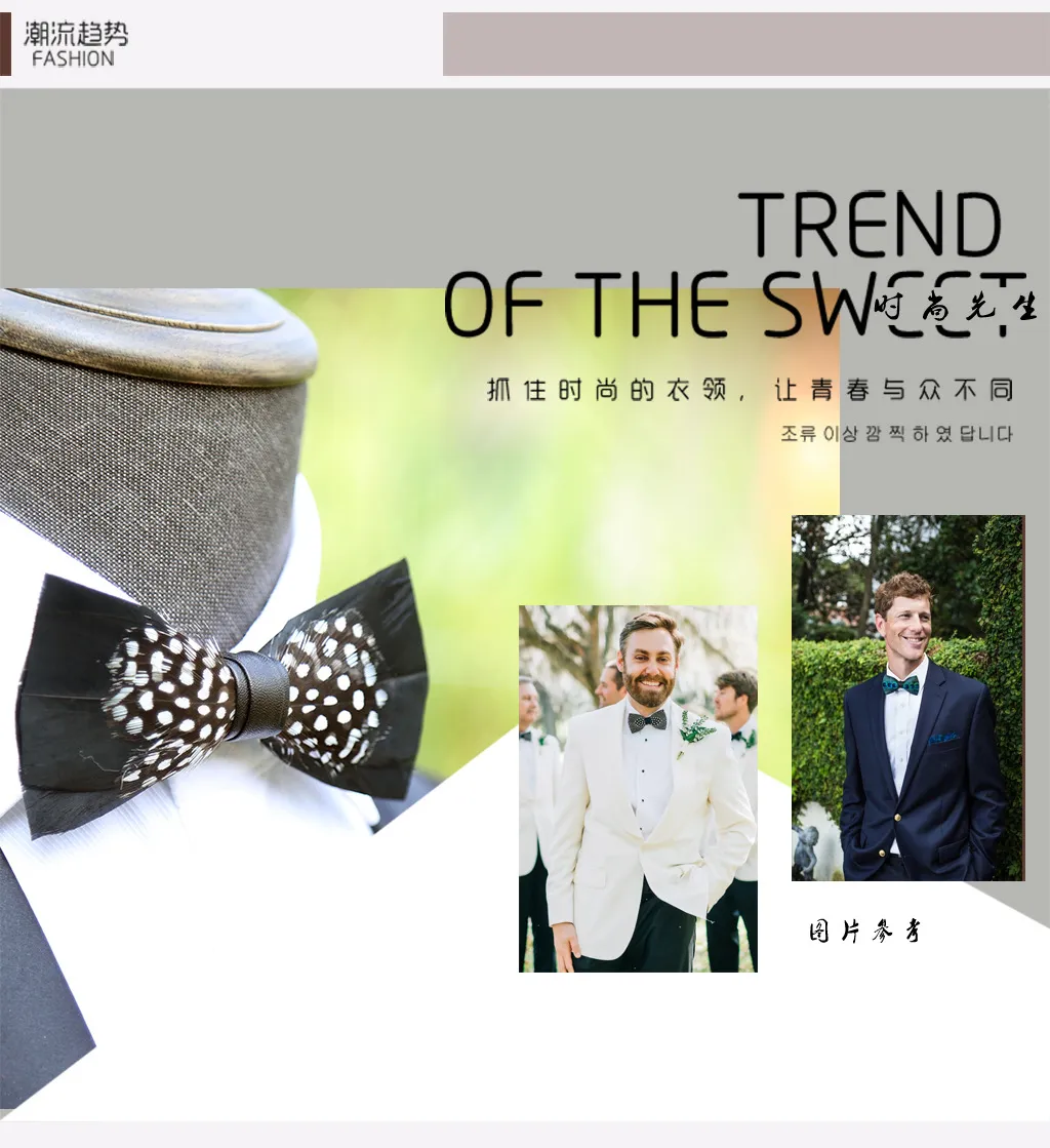 Natural Feather Bow Tie Matching Brooch Pin Set Men Formal Accessory