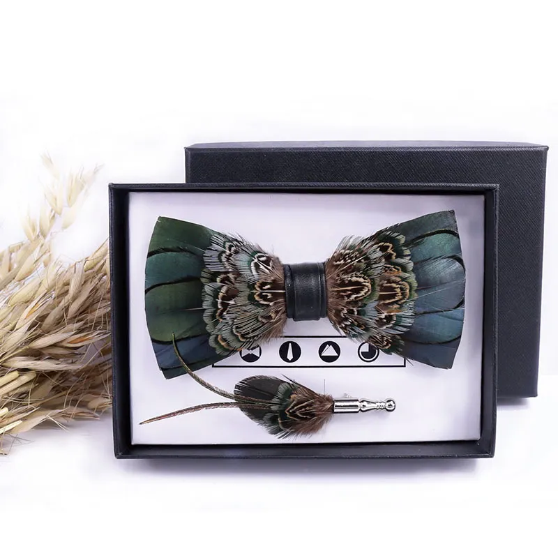 Electric Feather Bow Tie & Lapel Pin Set - Unique Fort Worth Gift for Men