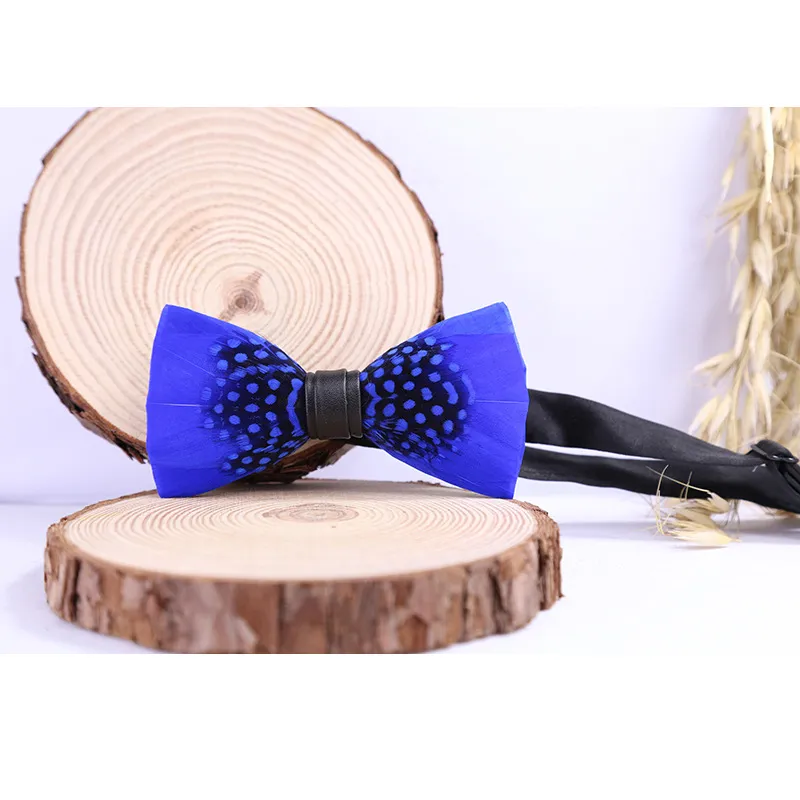 Natural Feather Bow Tie Matching Brooch Pin Set Men Formal Accessory