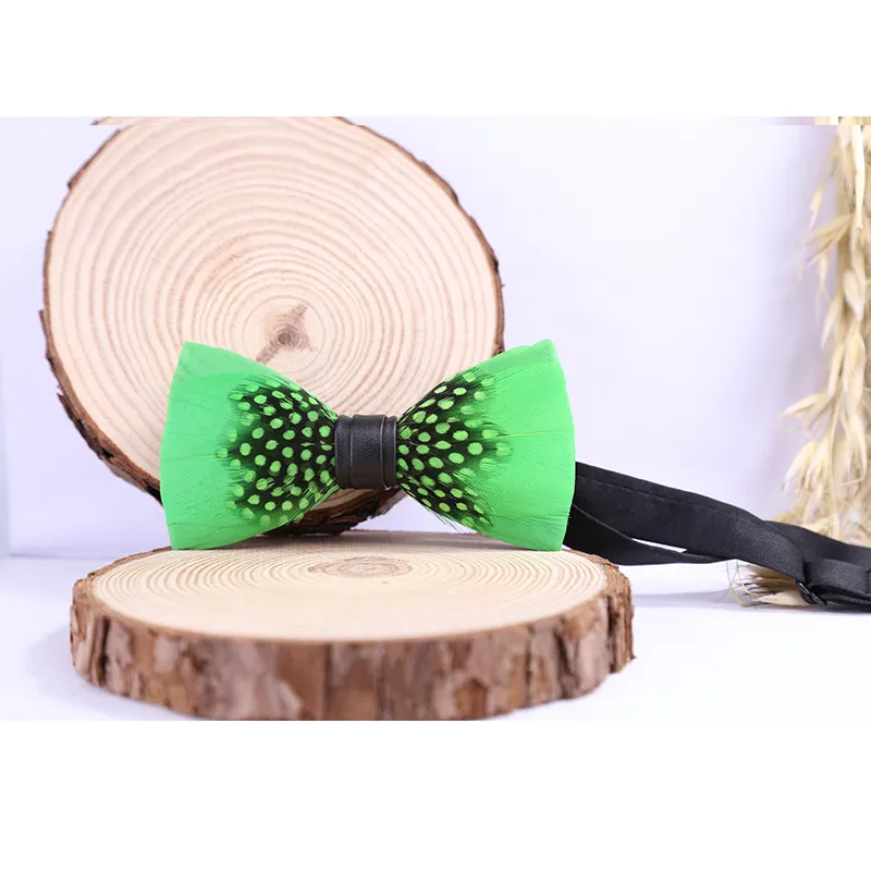 Natural Feather Bow Tie Matching Brooch Pin Set Men Formal Accessory