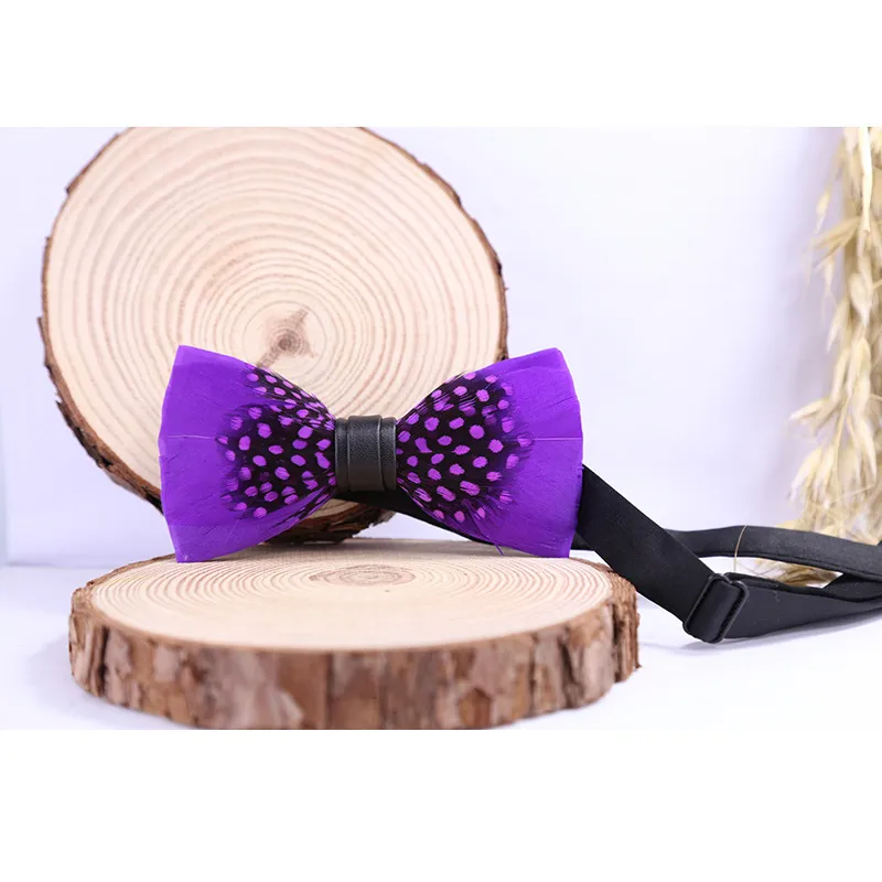 Natural Feather Bow Tie Matching Brooch Pin Set Men Formal Accessory