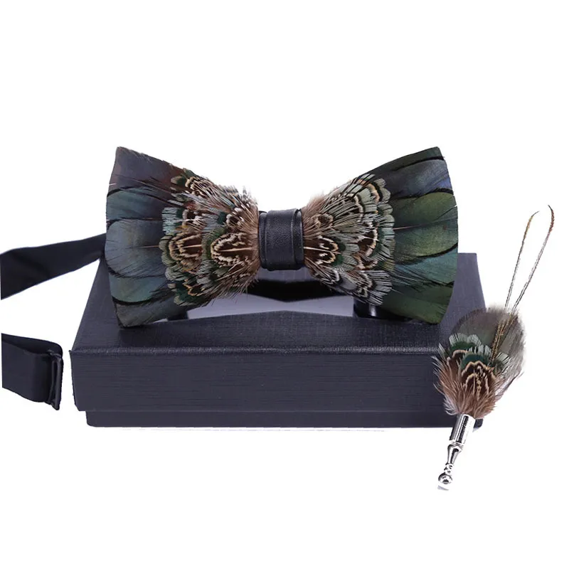 Electric Feather Bow Tie & Lapel Pin Set - Unique Fort Worth Gift for Men