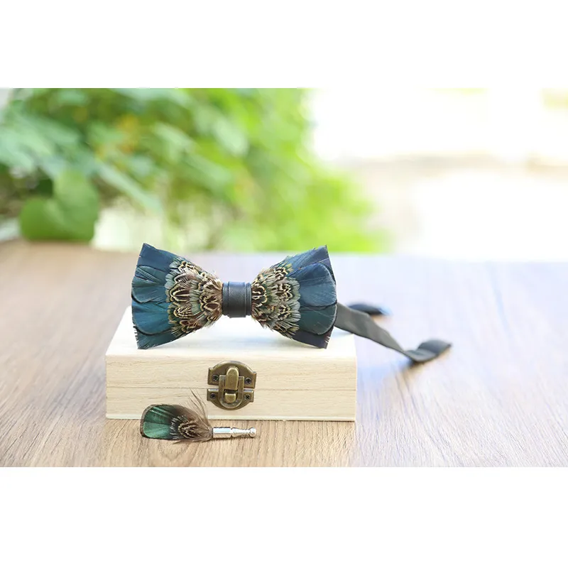 Electric Feather Bow Tie & Lapel Pin Set - Unique Fort Worth Gift for Men