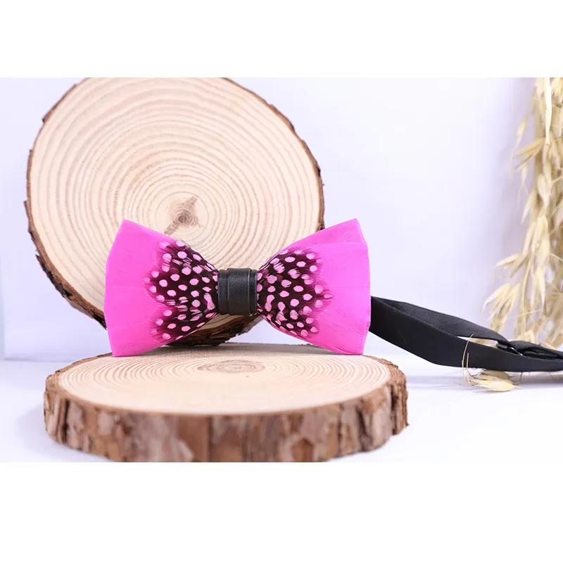 Natural Feather Bow Tie Matching Brooch Pin Set Men Formal Accessory