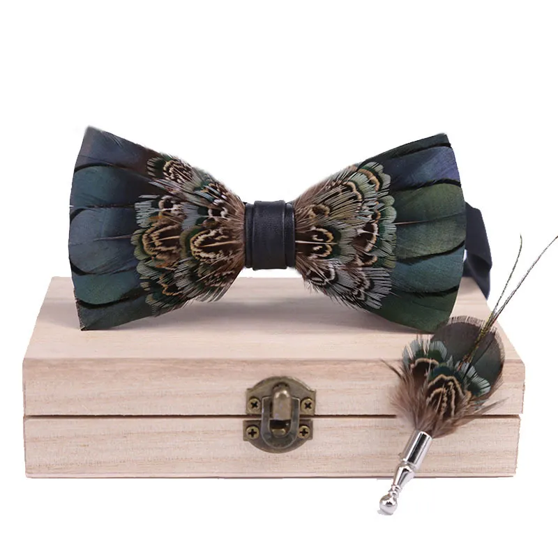 Electric Feather Bow Tie & Lapel Pin Set - Unique Fort Worth Gift for Men