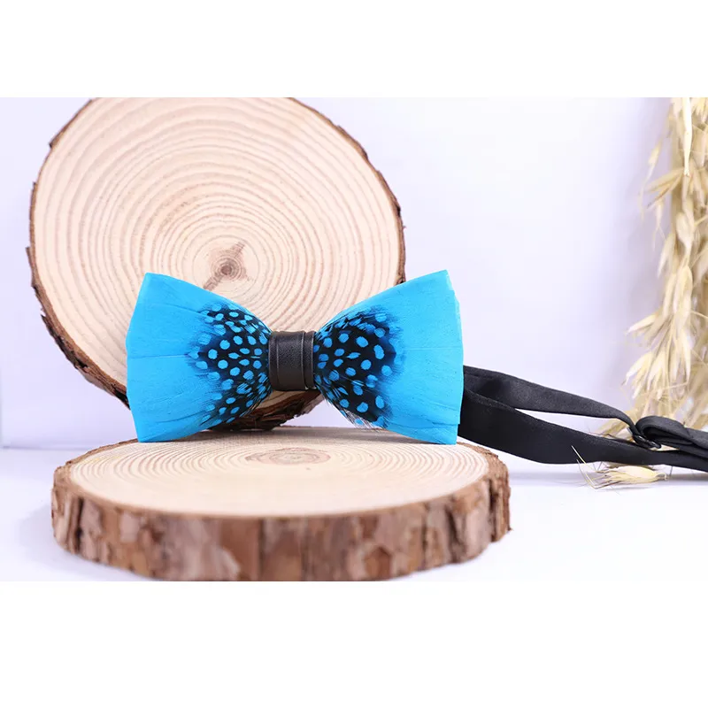 Natural Feather Bow Tie Matching Brooch Pin Set Men Formal Accessory