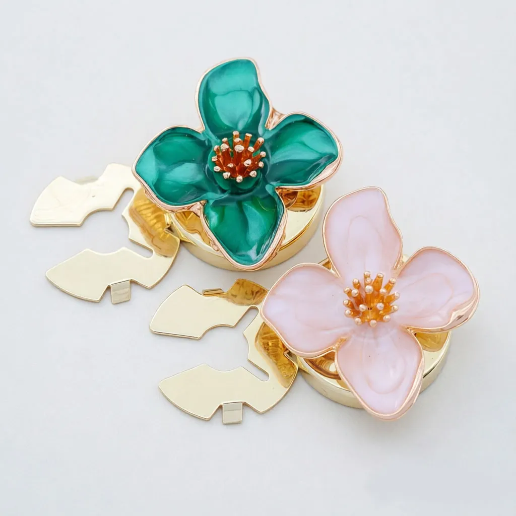 Luxury removable 4-leaves green enamel flower button cover for shirts