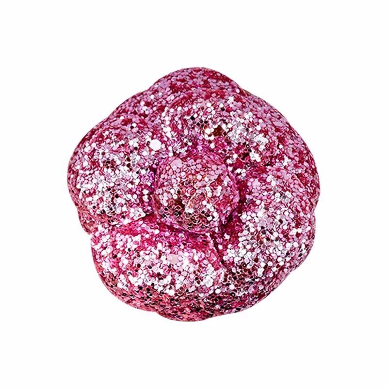 A88 Elegant Sparkling Shiny Pink Glitter Camellia Brooch Accessory for Dresses
