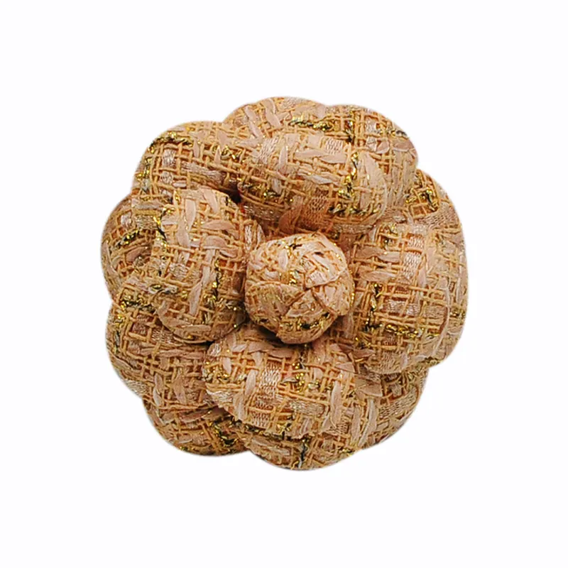 Exquisite Woven Tweed Flower Brooch - Metallic Gold Thread Camellia Pin Accessory