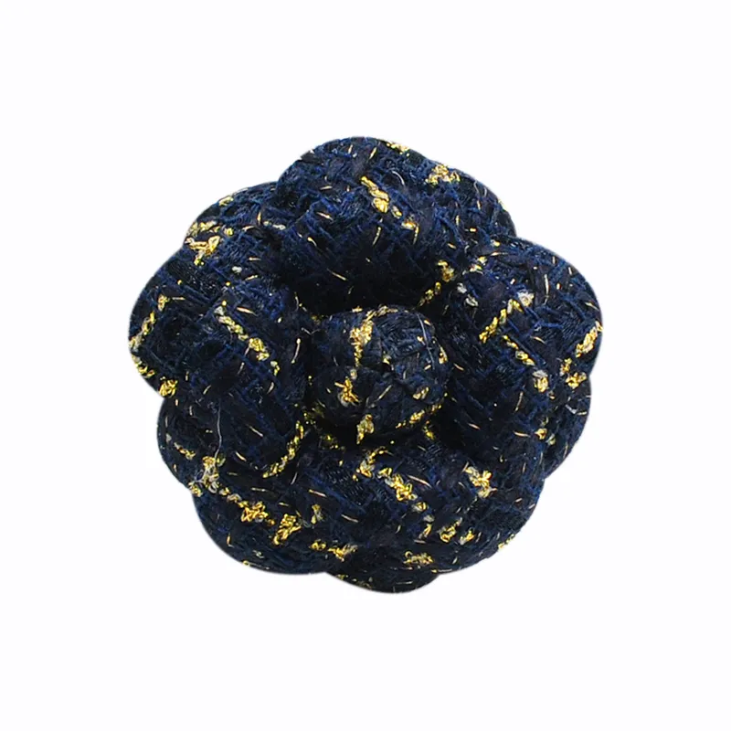 Exquisite Woven Tweed Flower Brooch - Metallic Gold Thread Camellia Pin Accessory
