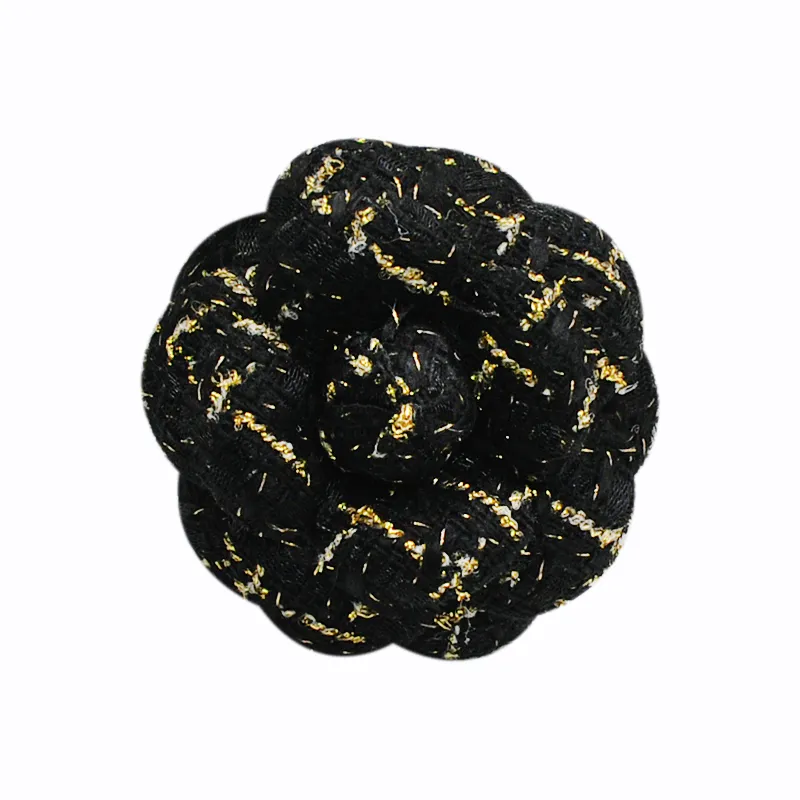 Exquisite Woven Tweed Flower Brooch - Metallic Gold Thread Camellia Pin Accessory