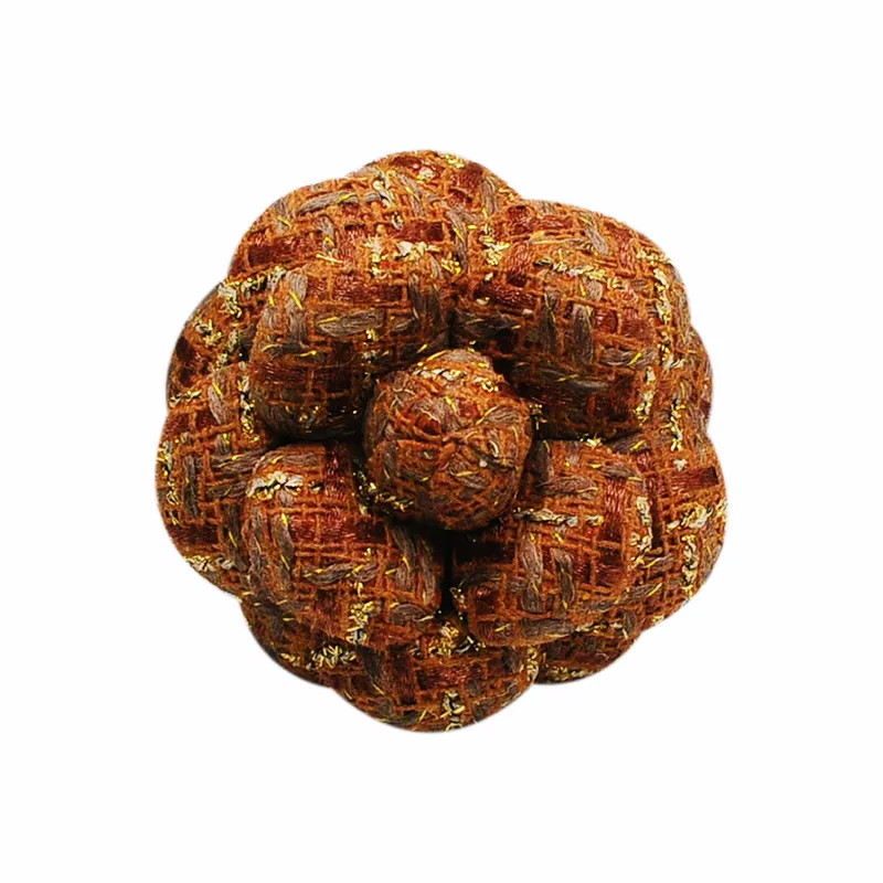 Exquisite Woven Tweed Flower Brooch - Metallic Gold Thread Camellia Pin Accessory