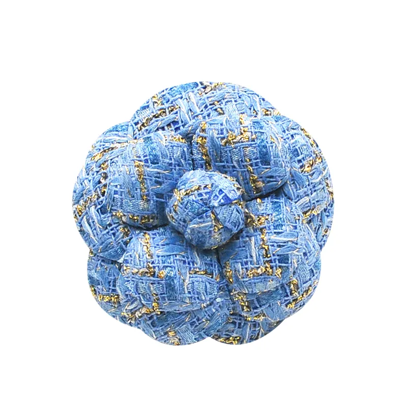 Exquisite Woven Tweed Flower Brooch - Metallic Gold Thread Camellia Pin Accessory