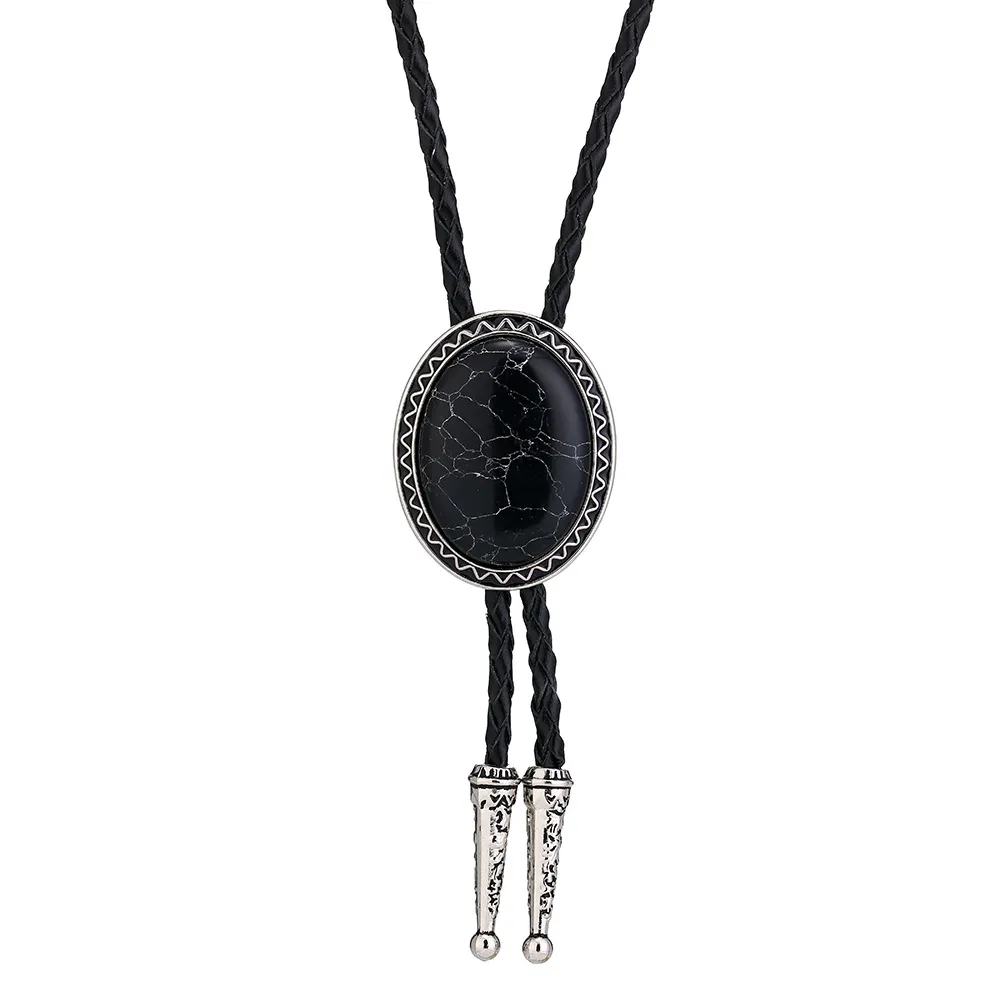 Cowboy Bolo Tie with Natural Red Stone Turquoise Stone White Stone Black Stone Style Genuine and Cowhide Rope More Colors