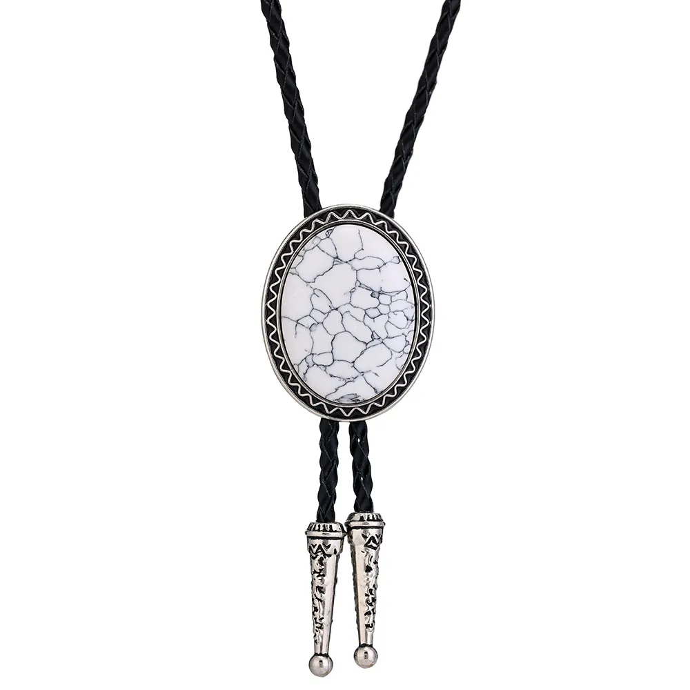 Cowboy Bolo Tie with Natural Red Stone Turquoise Stone White Stone Black Stone Style Genuine and Cowhide Rope More Colors