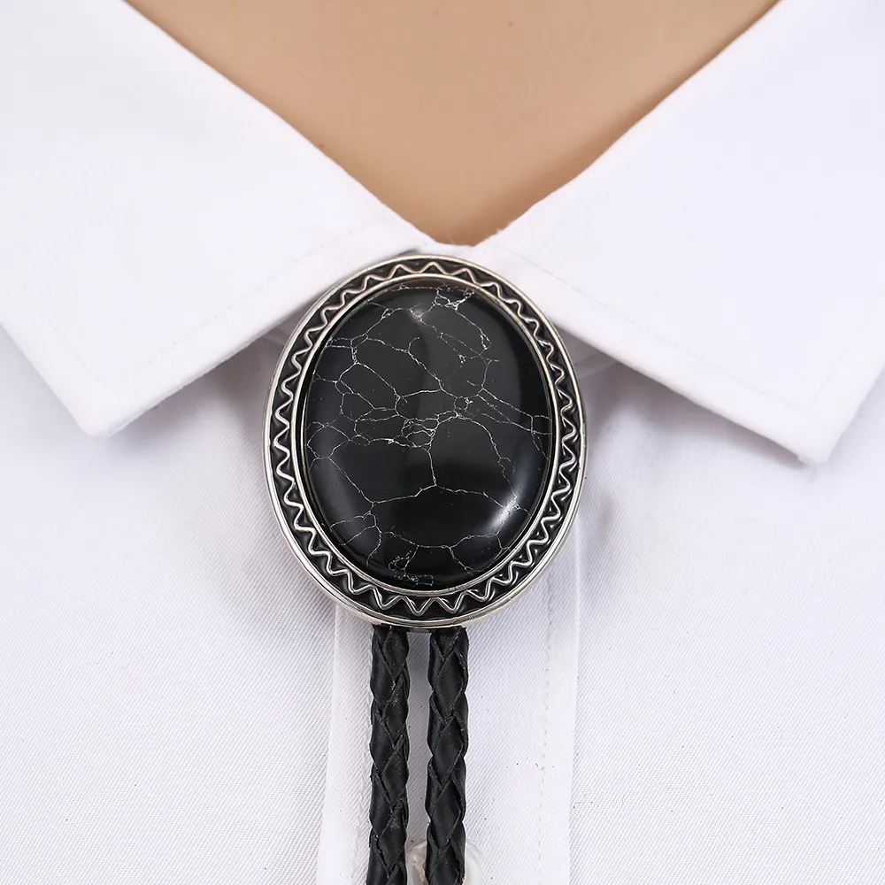 Cowboy Bolo Tie with Natural Red Stone Turquoise Stone White Stone Black Stone Style Genuine and Cowhide Rope More Colors
