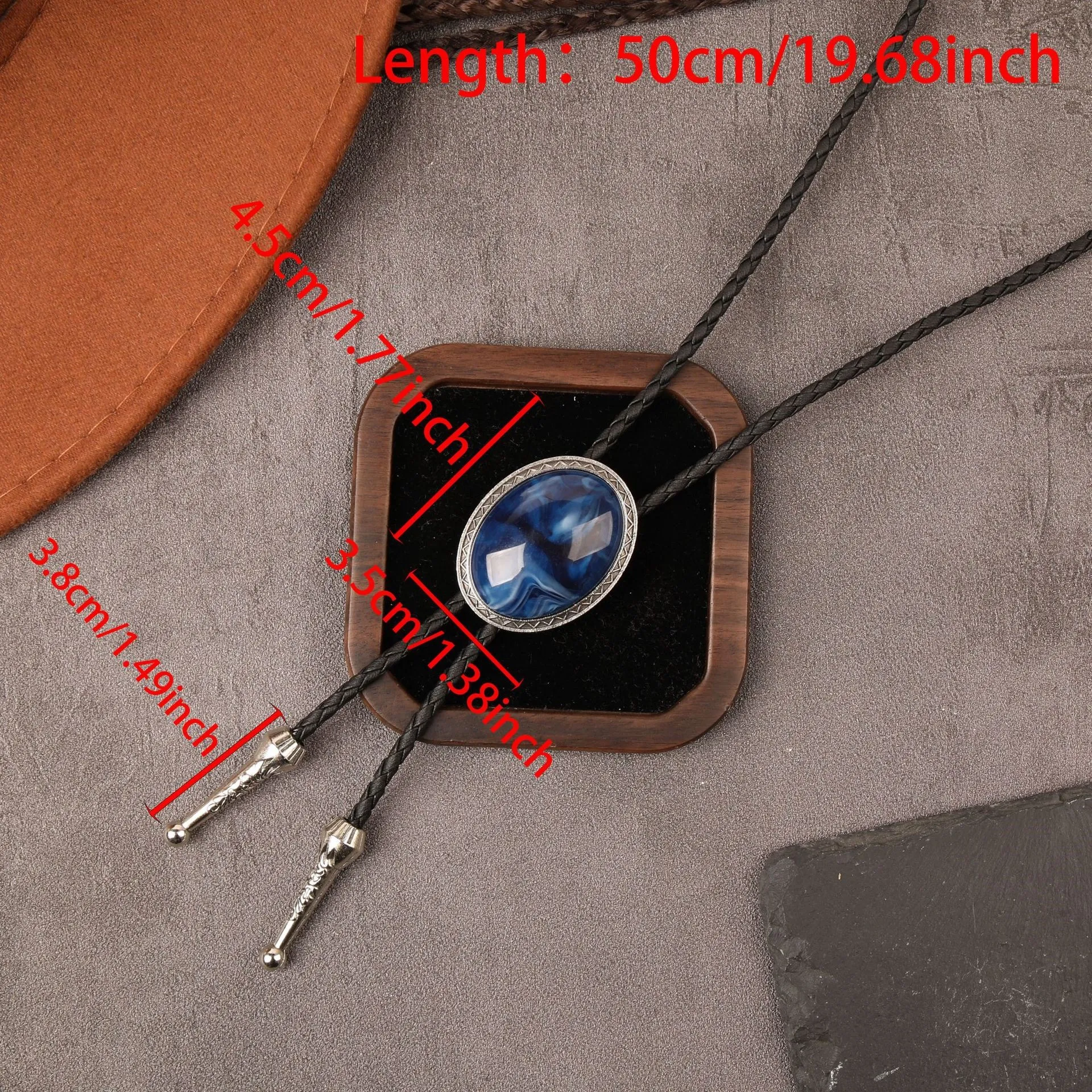Handmade Vintage Stone Round Shape Western style cowboy bolo necklace for men