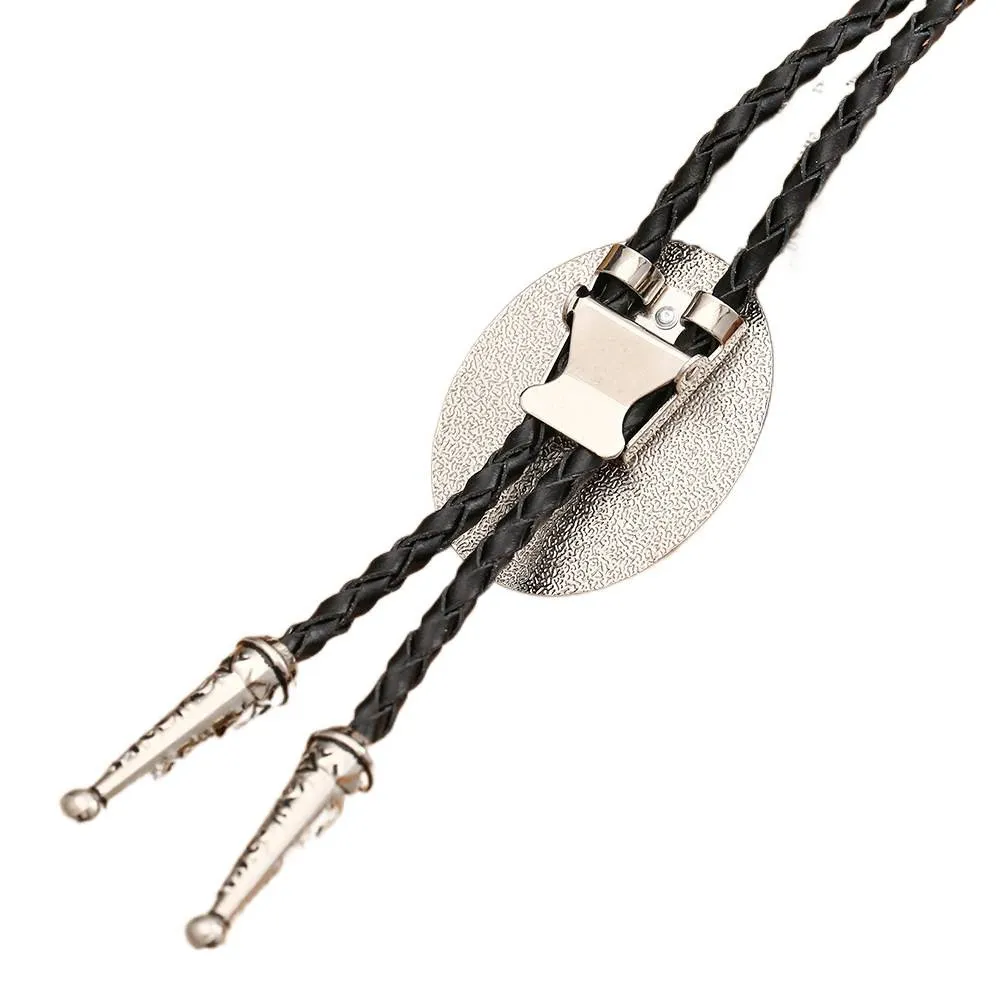 Cowboy Bolo Tie with Natural Red Stone Turquoise Stone White Stone Black Stone Style Genuine and Cowhide Rope More Colors