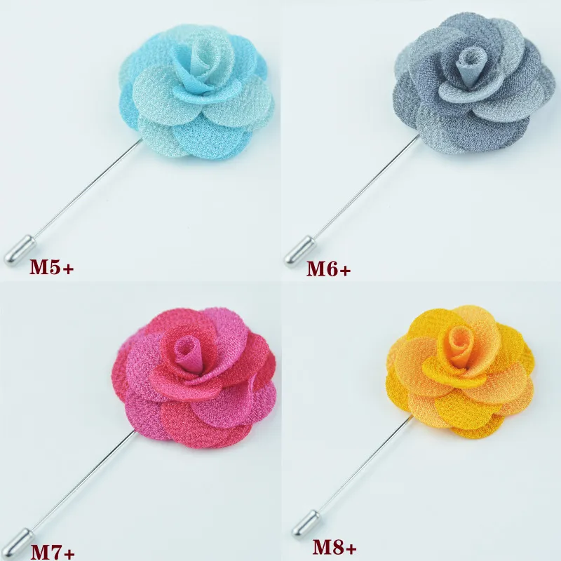 Handmade Korean Fabric Camellia Lapel Pin Insert Boutonniere Brooch for Men Women Suit Lapel Flower