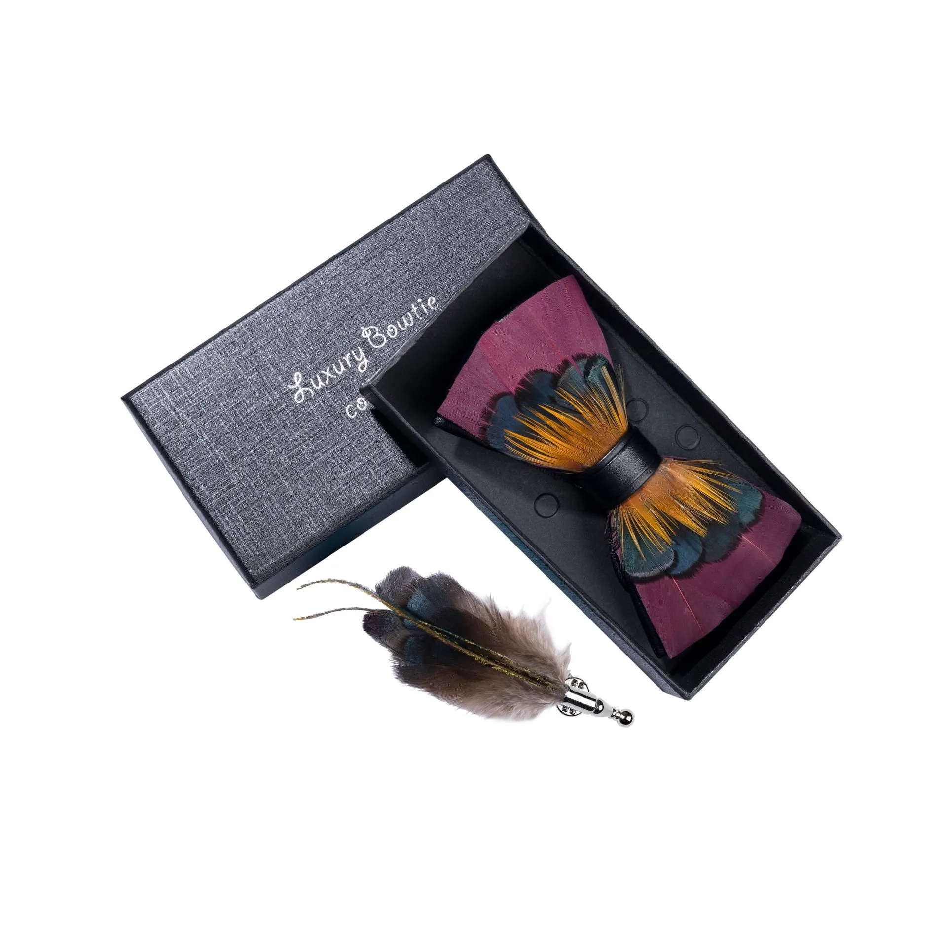 Handcrafted Feathers Bow ties and Brooches for Men Are Perfect for Weddings, Prom，Formal Partyand Refined Occasions
