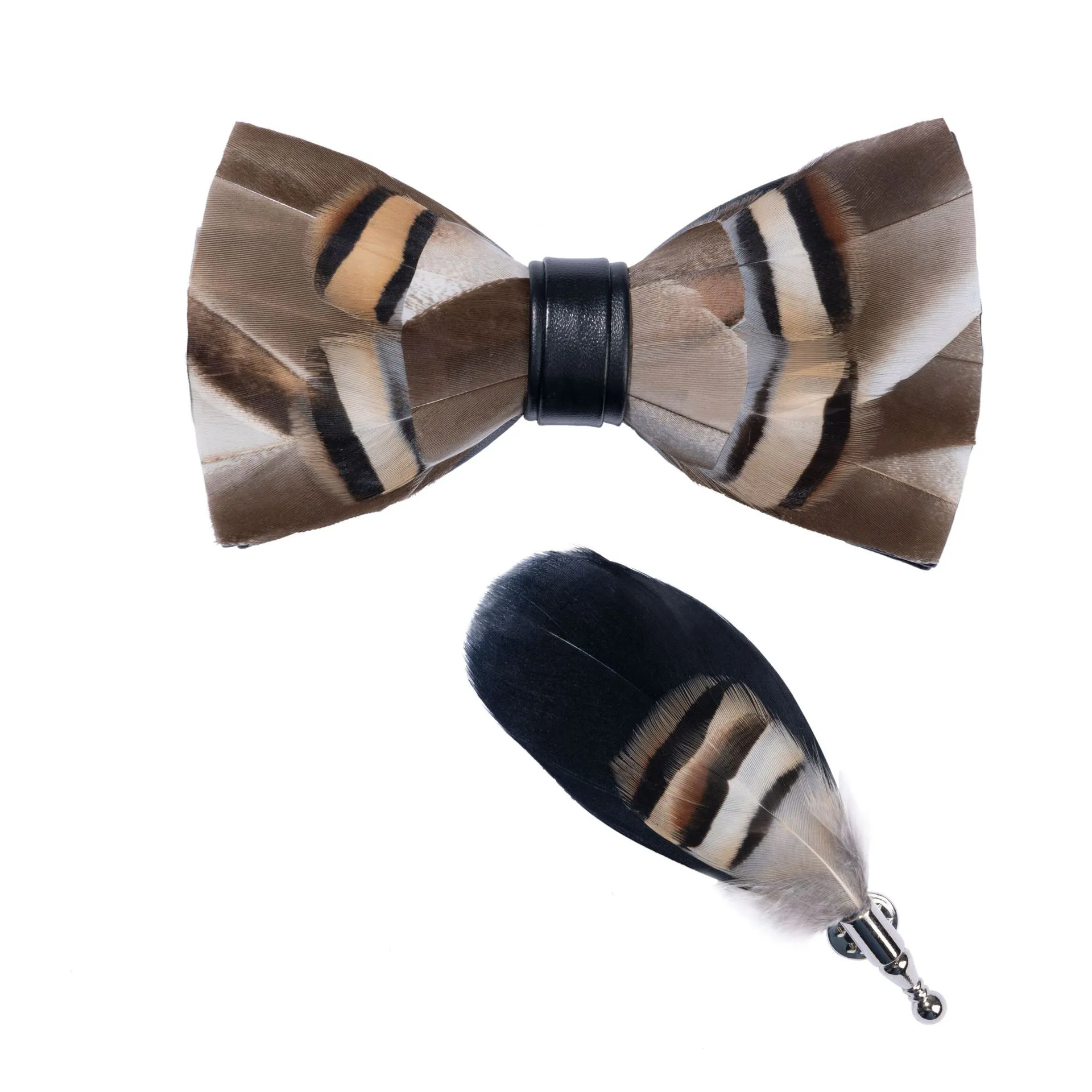 Handcrafted Feathers Bow ties and Brooches for Men Are Perfect for Weddings, Prom，Formal Partyand Refined Occasions