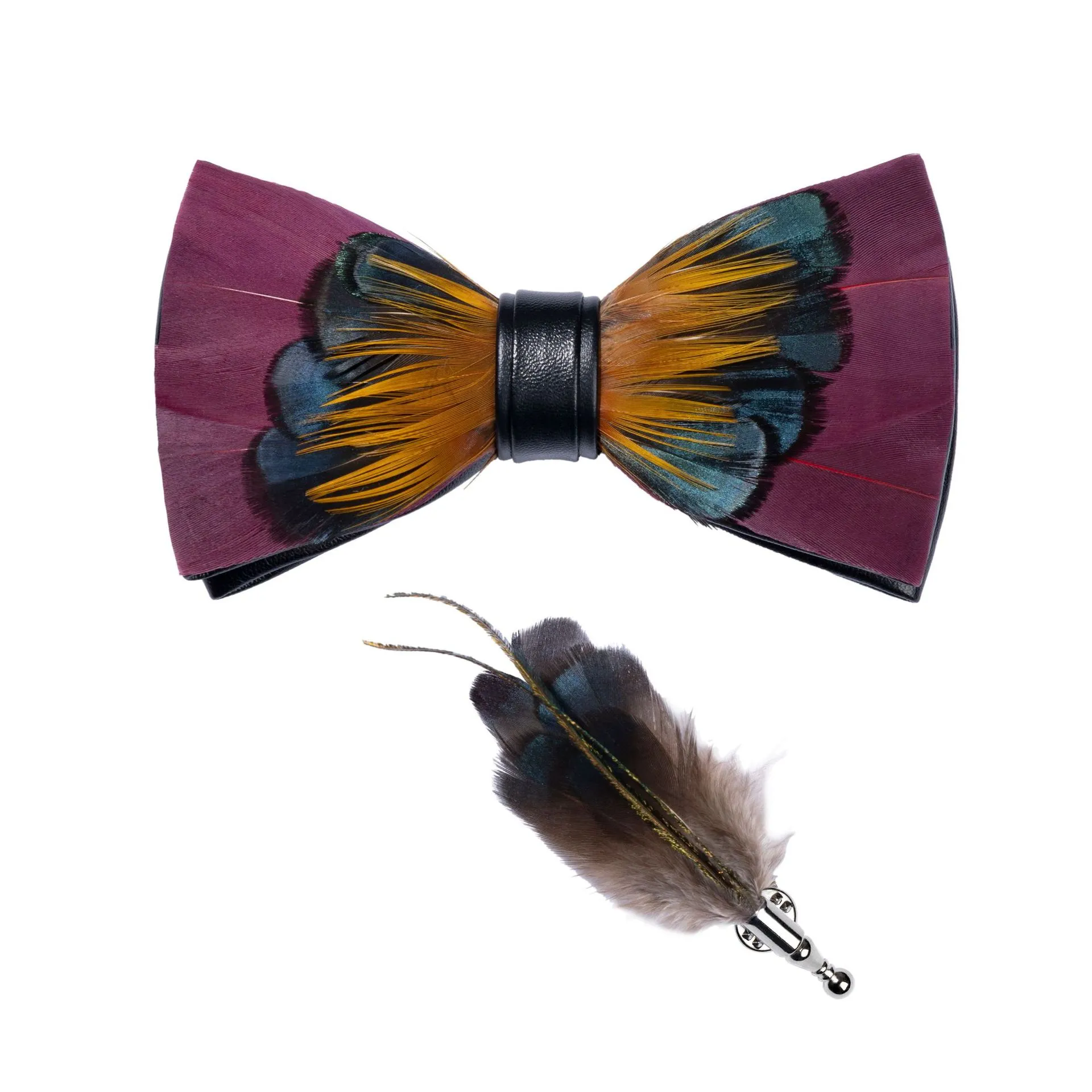 Handcrafted Feathers Bow ties and Brooches for Men Are Perfect for Weddings, Prom，Formal Partyand Refined Occasions