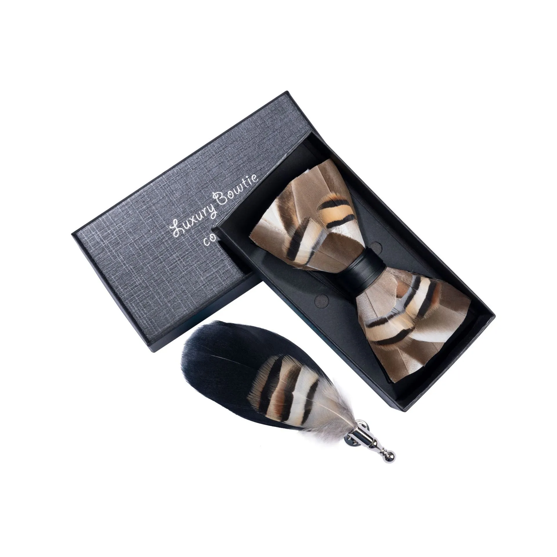 Handcrafted Feathers Bow ties and Brooches for Men Are Perfect for Weddings, Prom，Formal Partyand Refined Occasions
