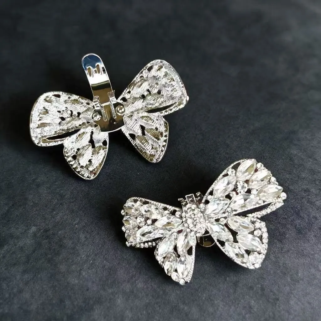 Crystal Bow Shoe Clips Removable Bling Shoe Ornaments for Women Prom Party Evening Shoes Decoration
