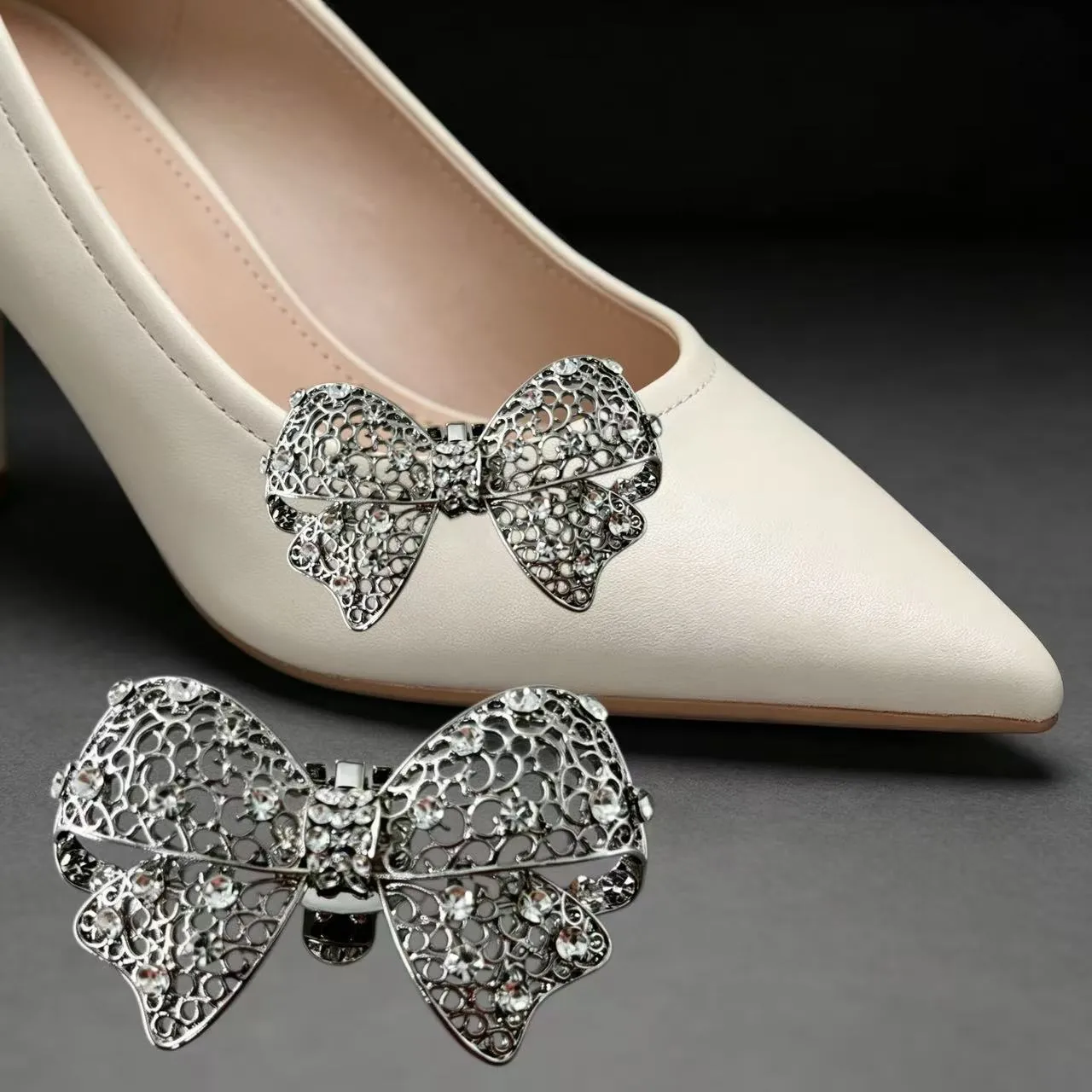 Crystal Bow Shoe Clips Removable Bling Shoe Ornaments for Women Prom Party Evening Shoes Decoration