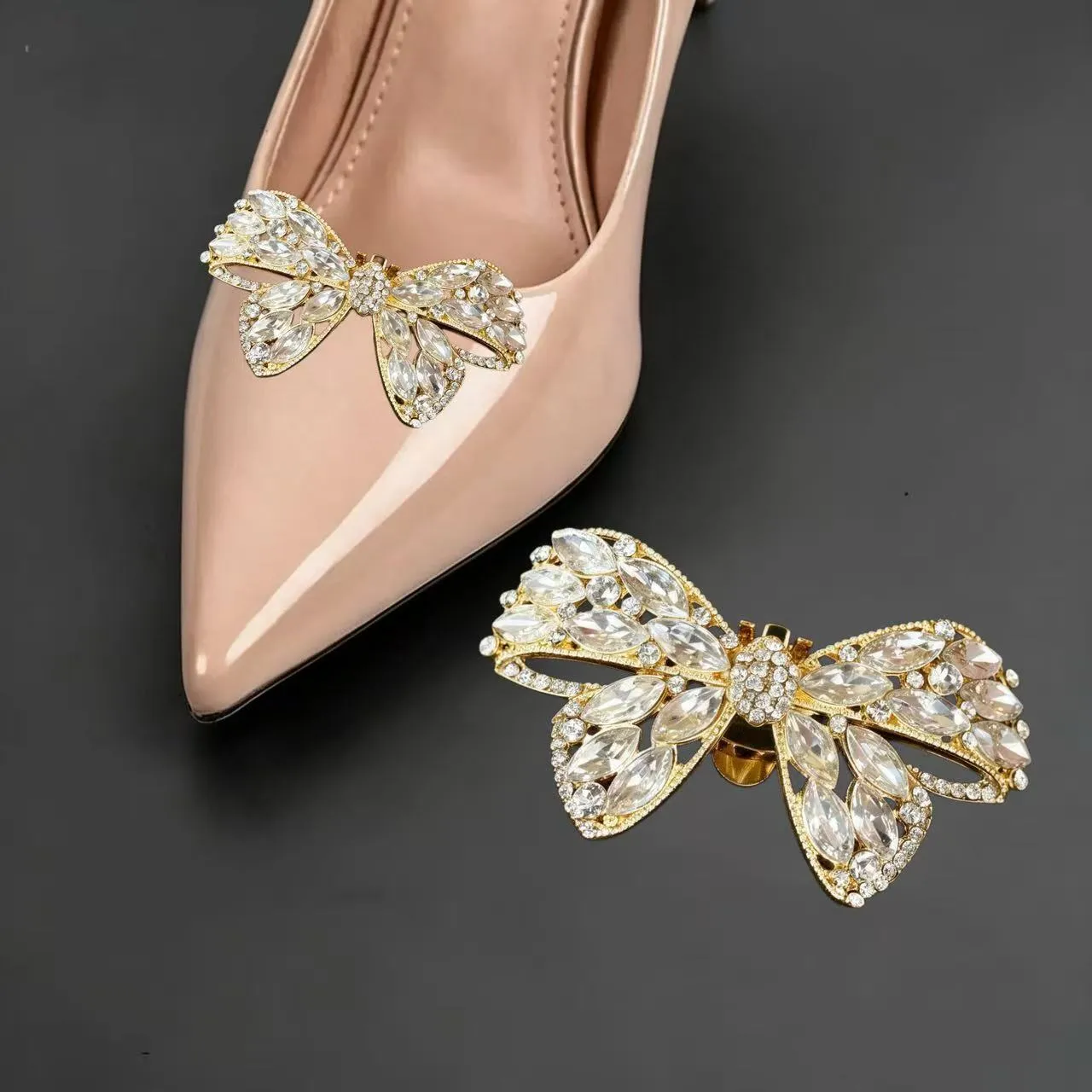 Crystal Bow Shoe Clips Removable Bling Shoe Ornaments for Women Prom Party Evening Shoes Decoration